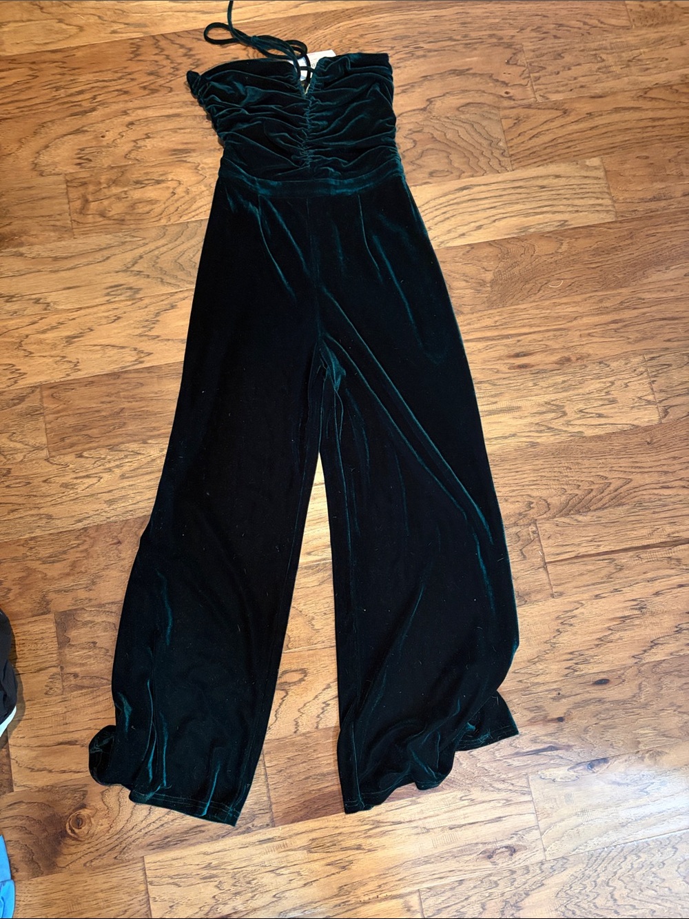 NWT Entro Strapless Velvet Jumpsuit in Dark Green